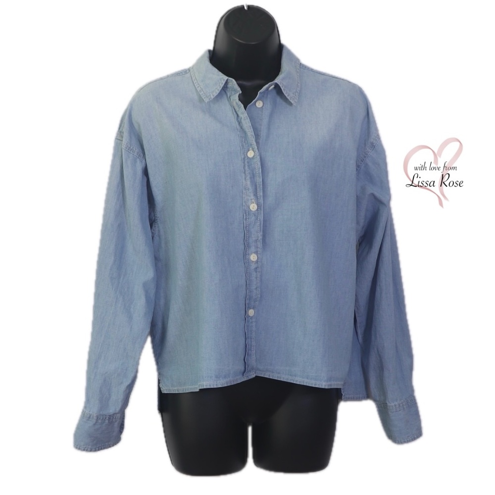 Relaxed-fit Cropped High-low Chambray Shirt
